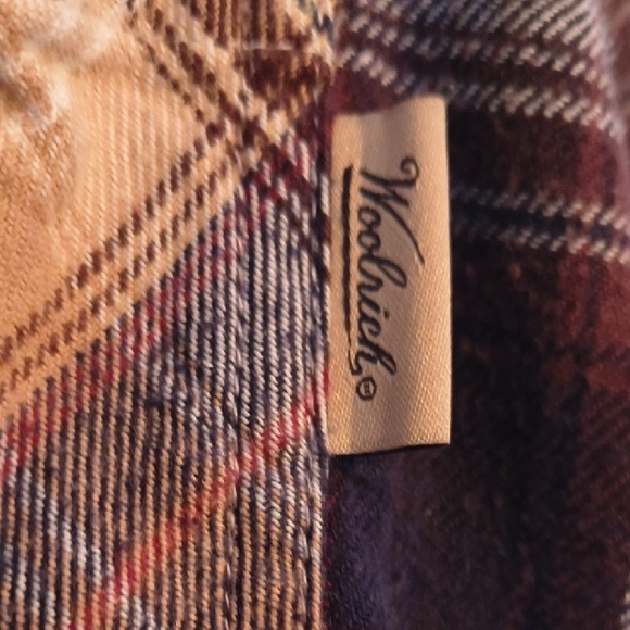 Woolrich Men’s XL Plaid Flannel Shirt 100% Cotton Brown Tan Blue - Picture 4 of 13